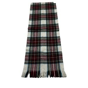 Peter MacArthur Scotland Gray Plaid Fringed 100% Pure Lambswool Scarf Vintage